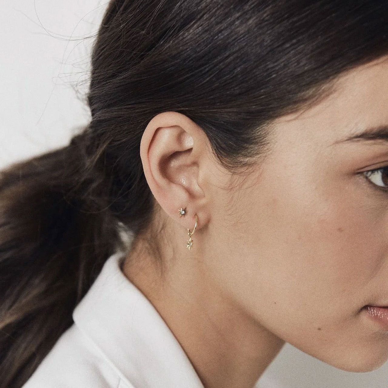 Superfine Star Stud Earrings Silver + White Topaz