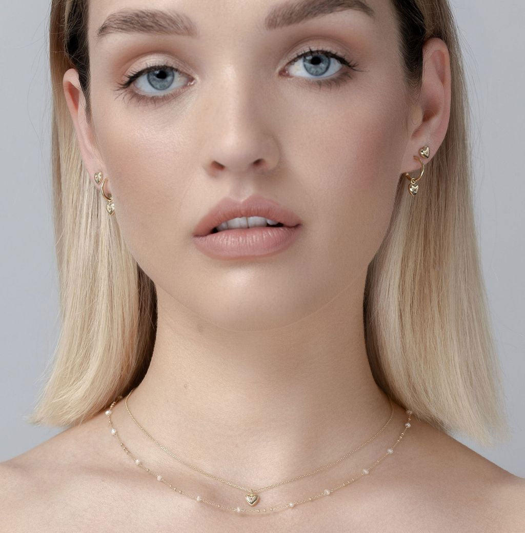 Petite Puffed Heart Hoops Ruby + Silver