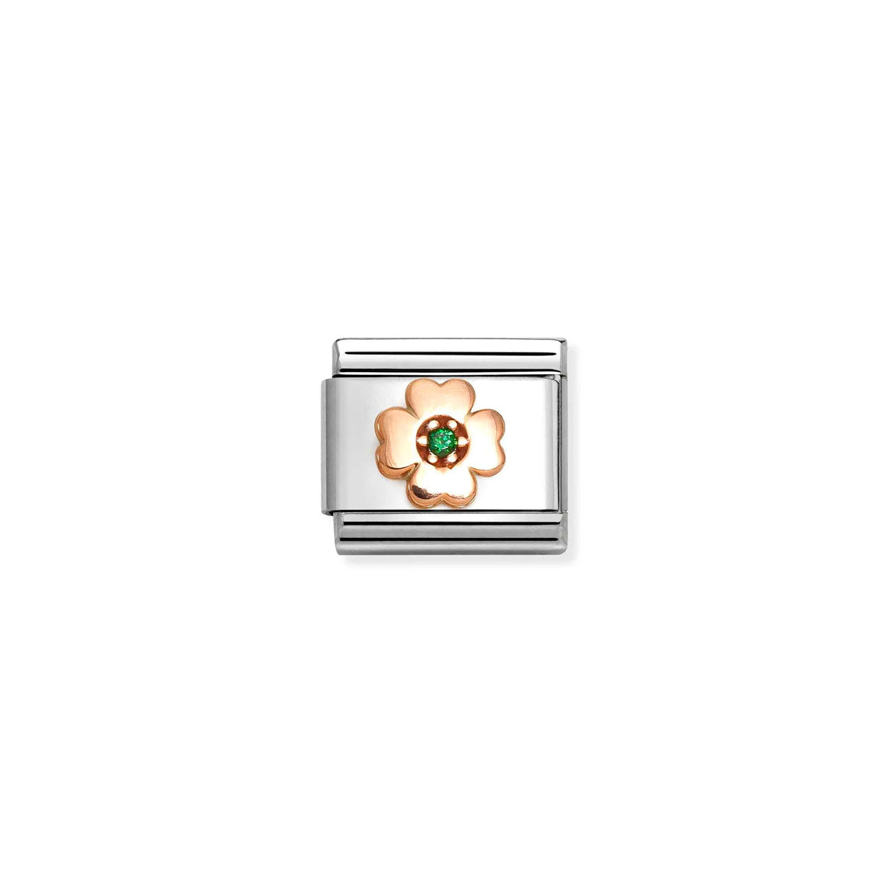 Composable Classic Link 430305/44 a Green Four-leaf Clover with Green CZ in 9k Rose Gold