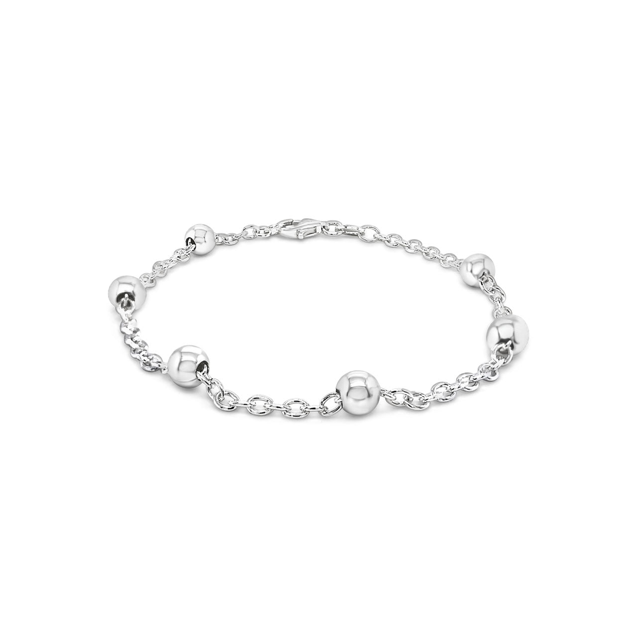 Sterling Silver 19cm 5.0mm Cable and Ball Chain Bracelet