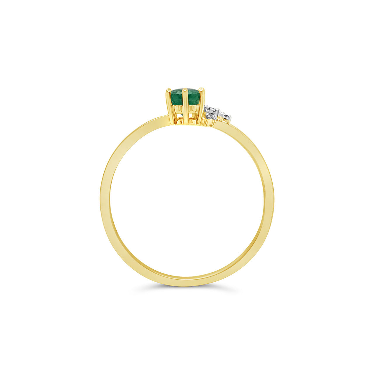 9k Yellow Gold Pear Shaped Emerald & Diamond Dress Ring