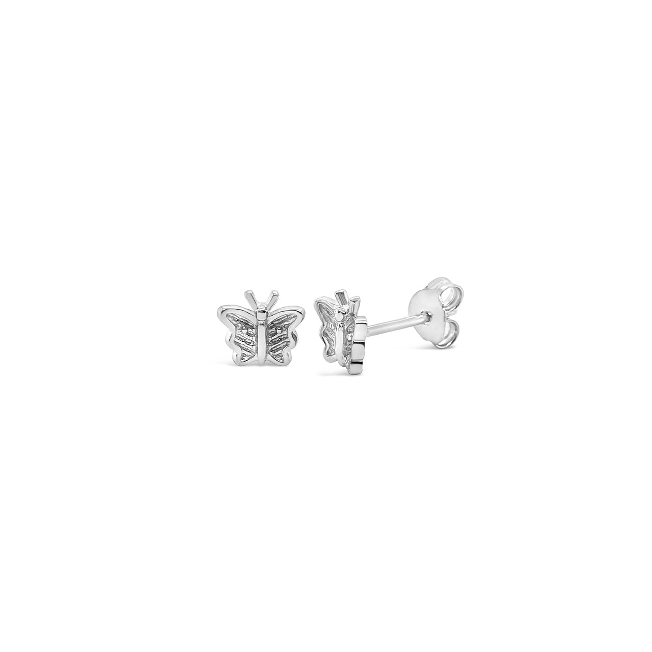 Sterling Silver Rhodium Plated Butterfly Stud Earrings
