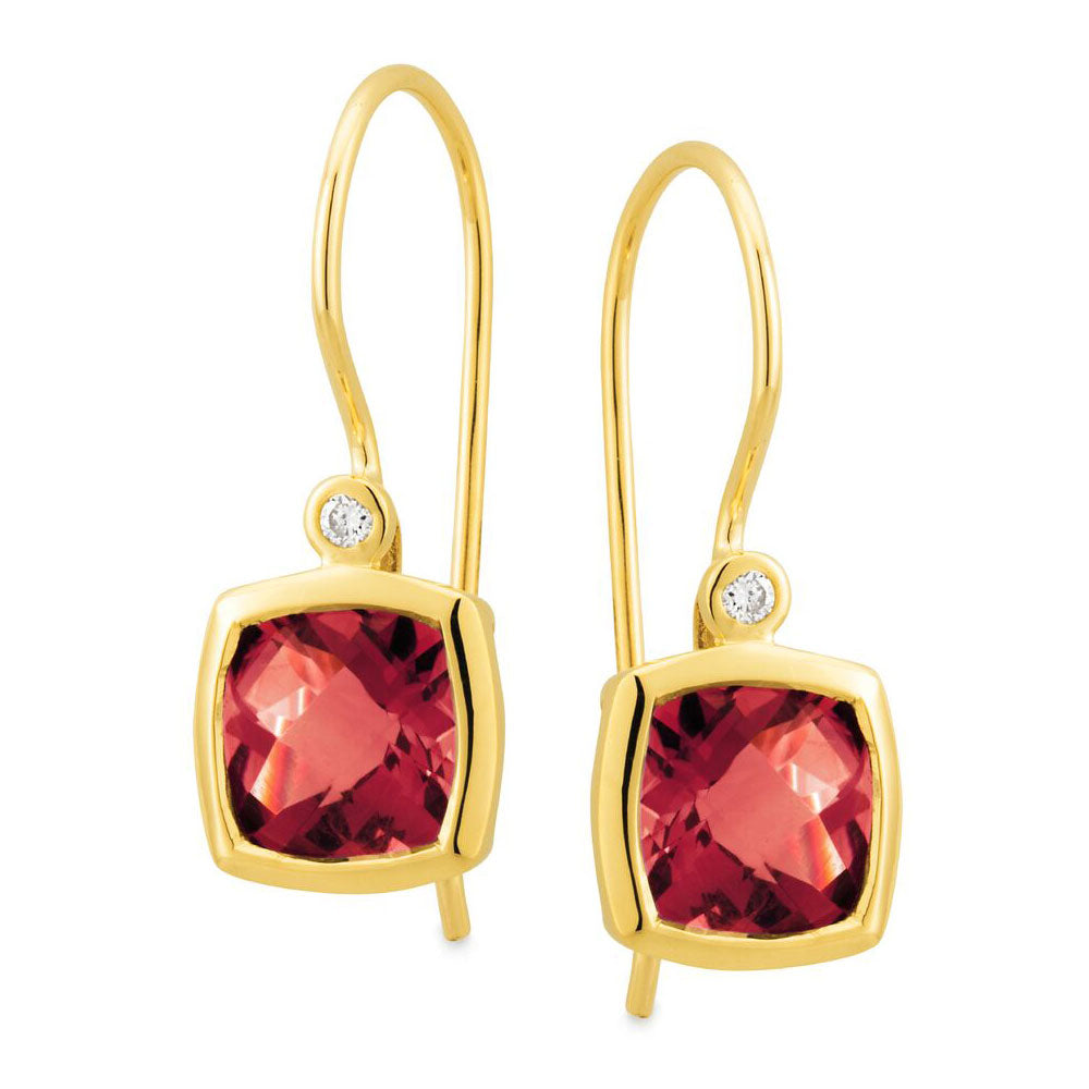 9k Yellow Gold Garnet & Diamond Earrings