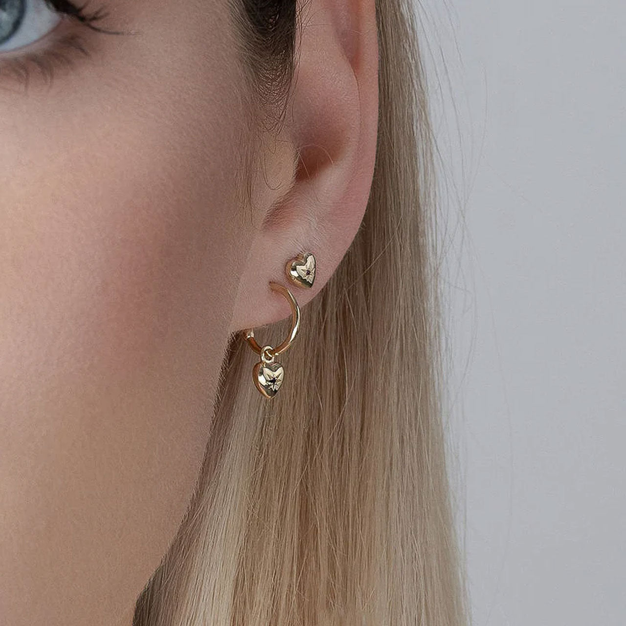 Petite Puffed Heart Hoop Earrings Black Diamond + Silver