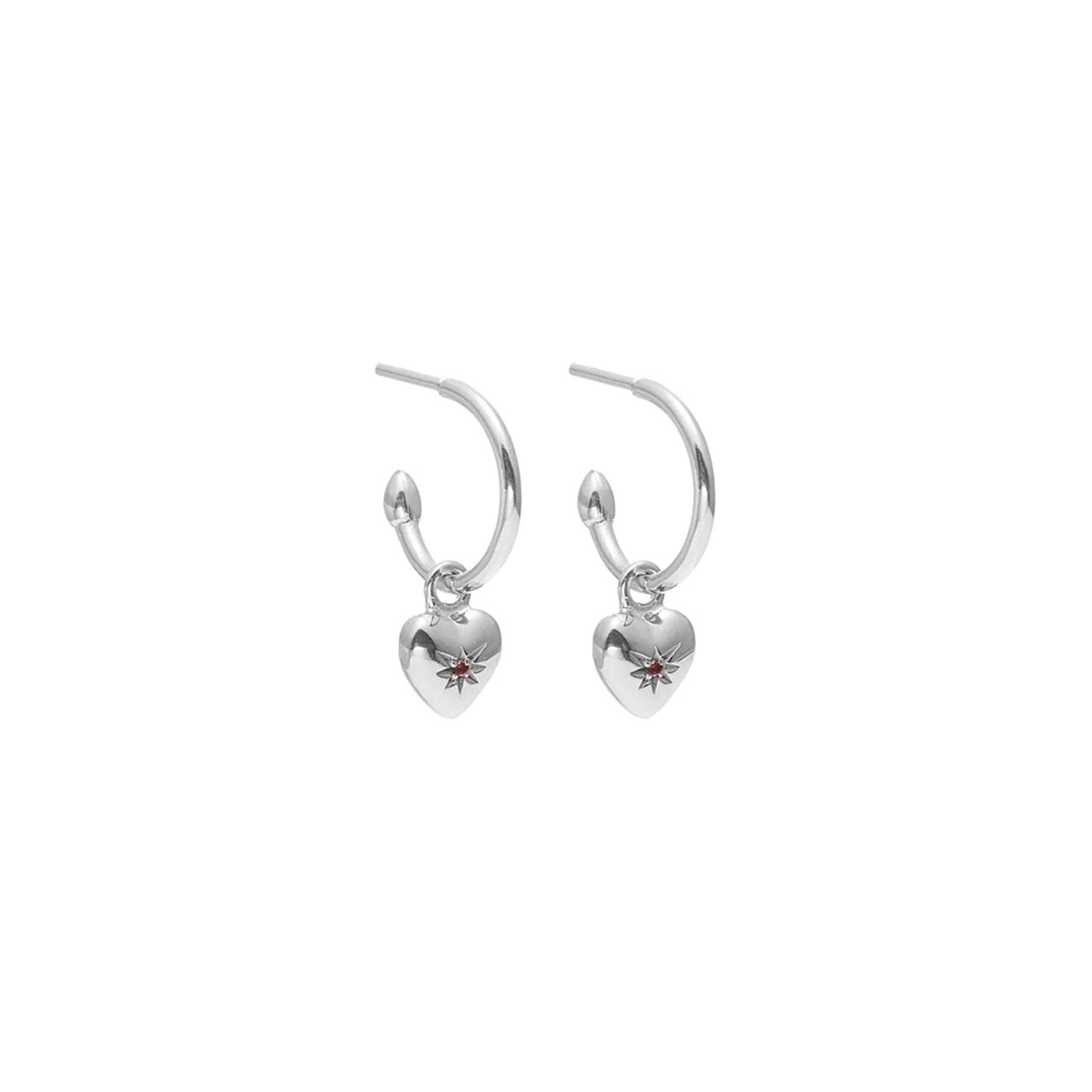 Petite Puffed Heart Hoops Ruby + Silver