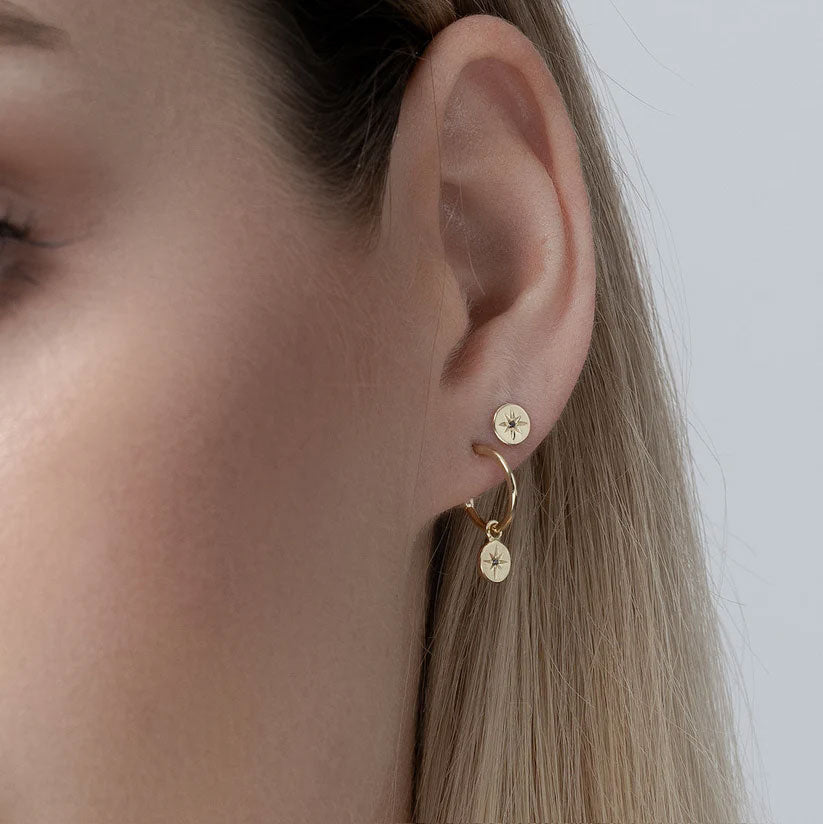 Petite North Star Hoops (Black Diamond/Silver)
