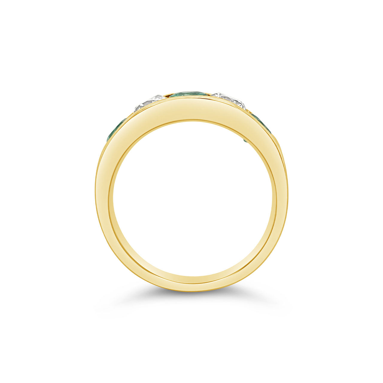 9k Yellow Gold Emerald & Diamond Channel Set Anniversary Ring