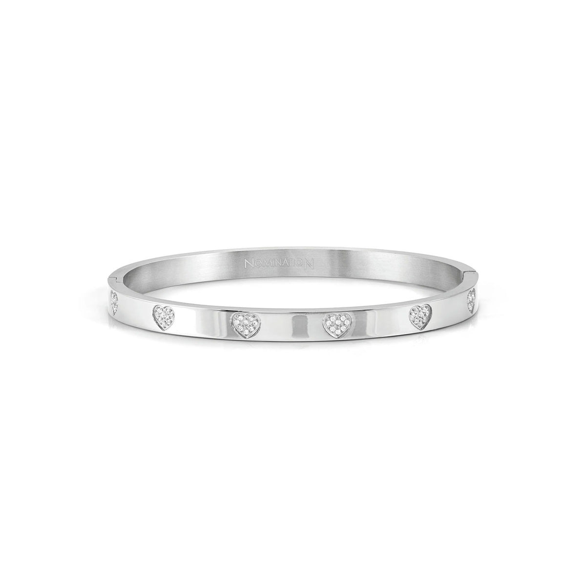 Pretty Bangles Stainless Steel Hearts With CZ - Size Medium
