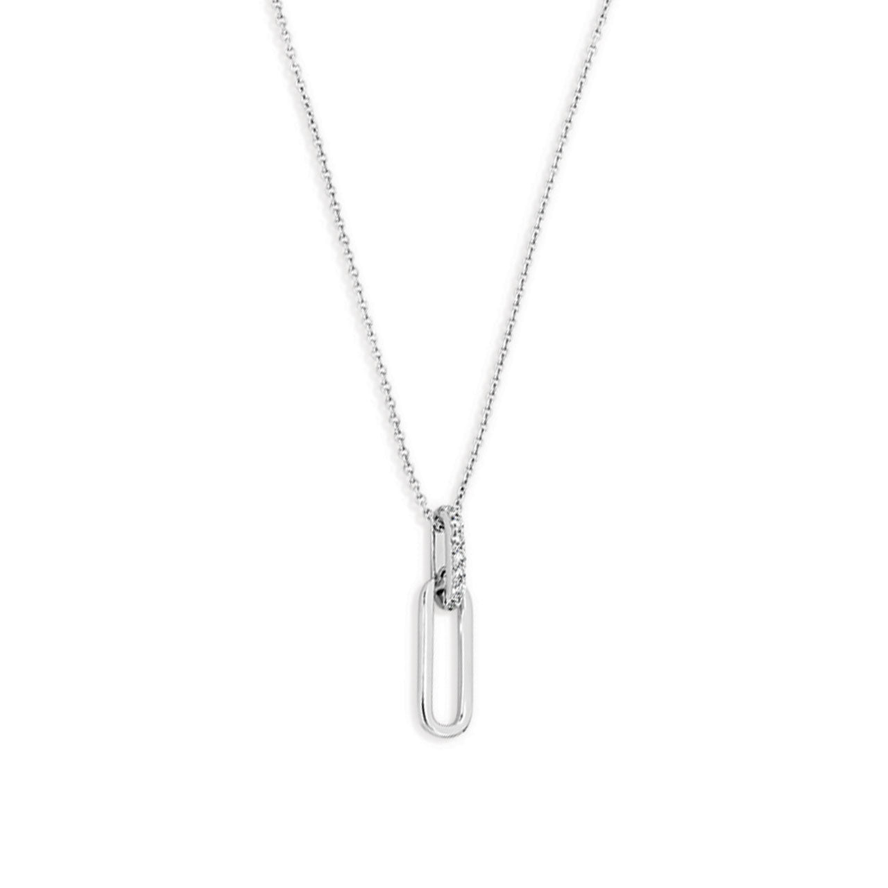 Sterling Silver Double Paper Link CZ Pendant