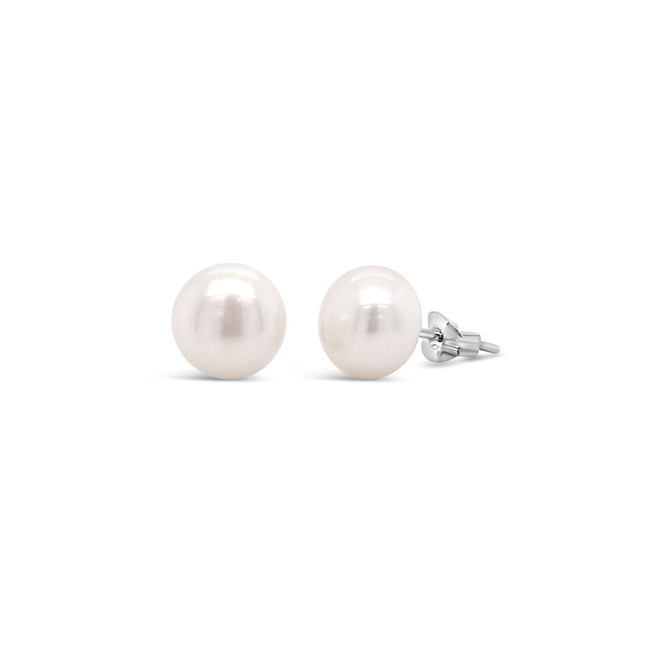 Sterling Silver White 9mm Button Fresh Water Pearl Stud Earrings