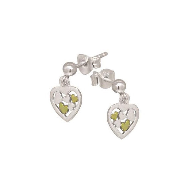 Sterling Silver 2 Tone Heart Drop Earrings