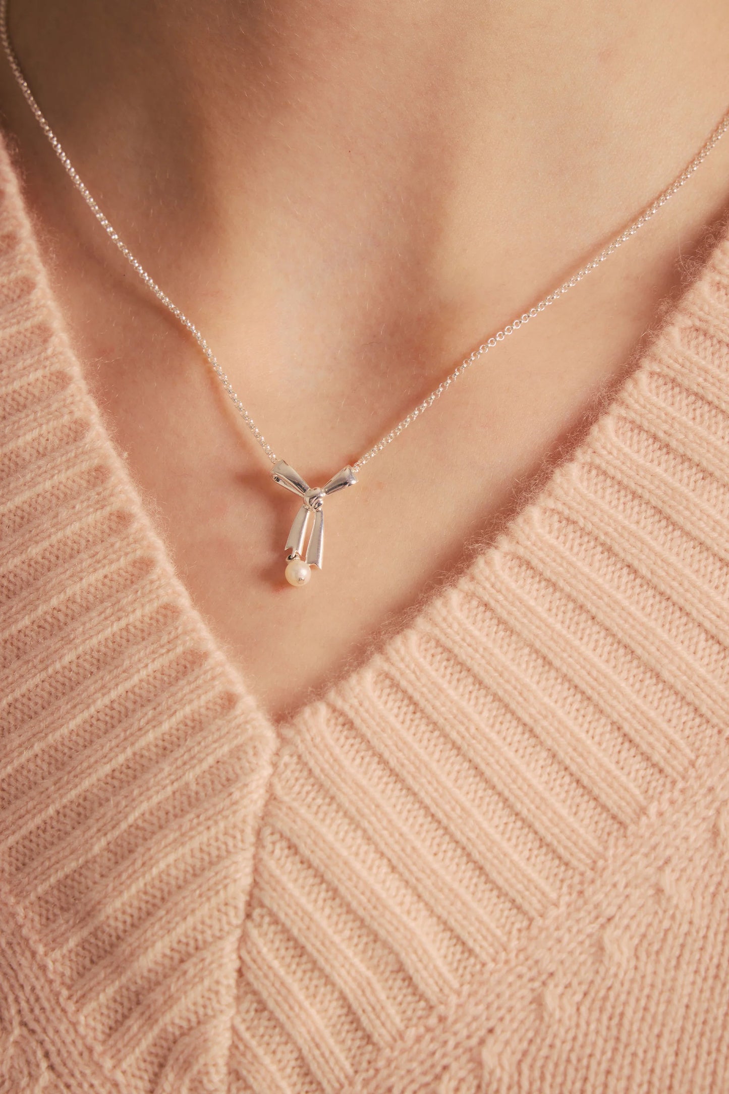 Sterling Silver Pearl Bow Necklace