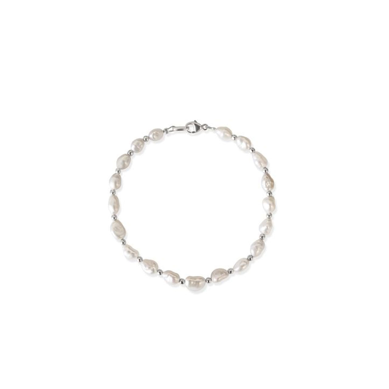 Sterling Silver 2.5mm Beads & 5mm White Keshi Pearl Bracelet