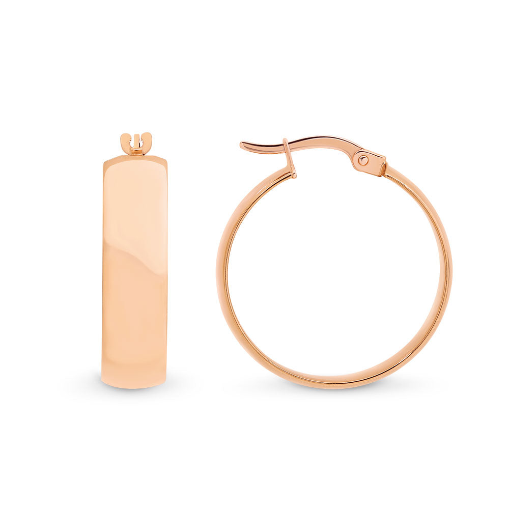 Medium Wide Hoop Earrings - 9k Rose Gold Silver Filled