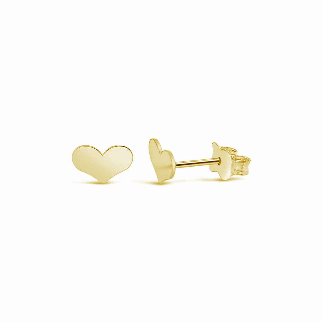 9k Yellow Gold Flat Heart 7.5mm Stud Earrings