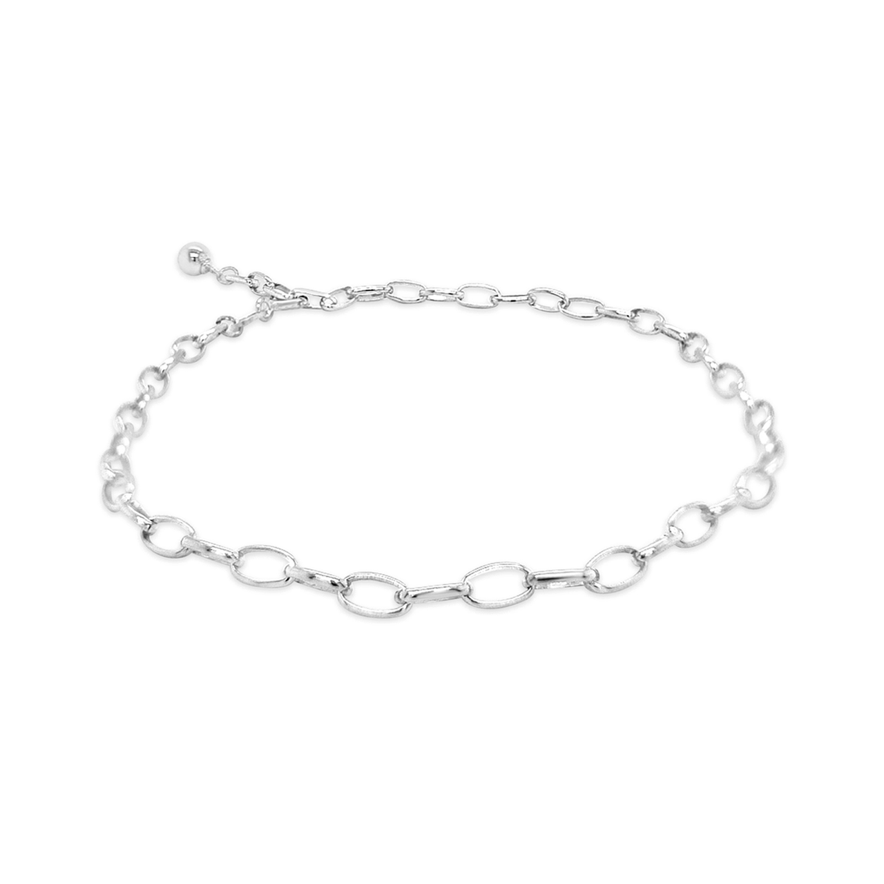 25cm Sterling Silver Oval Belcher Anklet with Drop