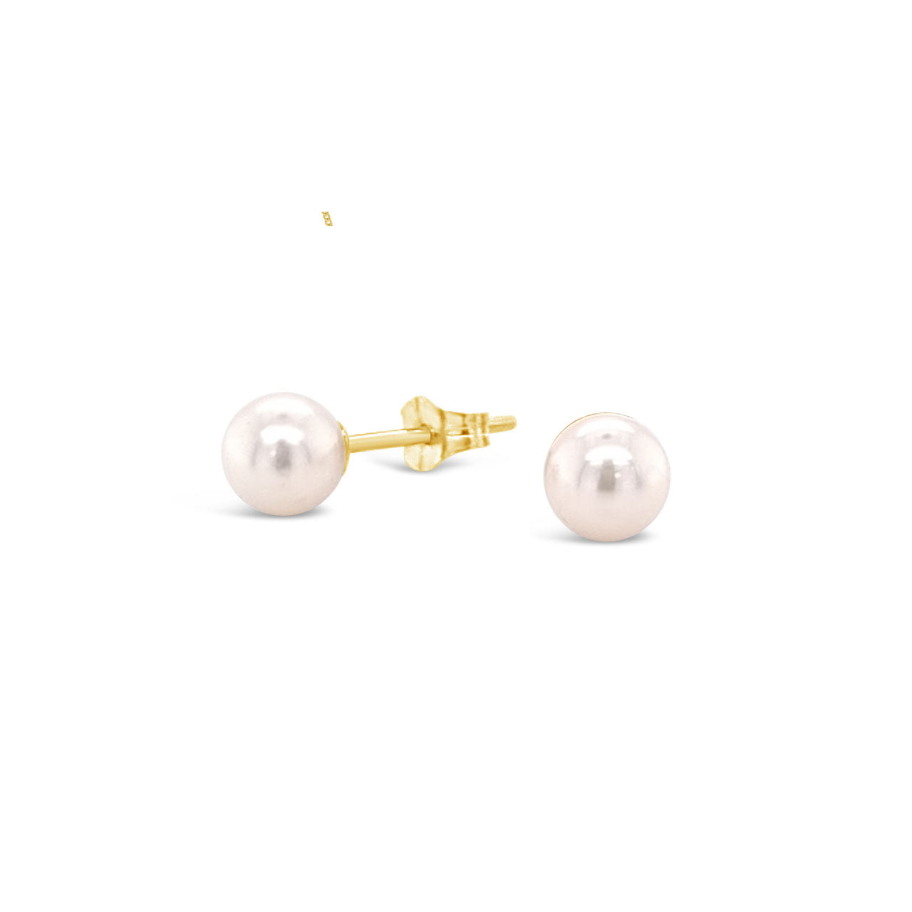 9k Yellow Gold 5-5.5mm White Round Akoya Pearl Stud Earrings