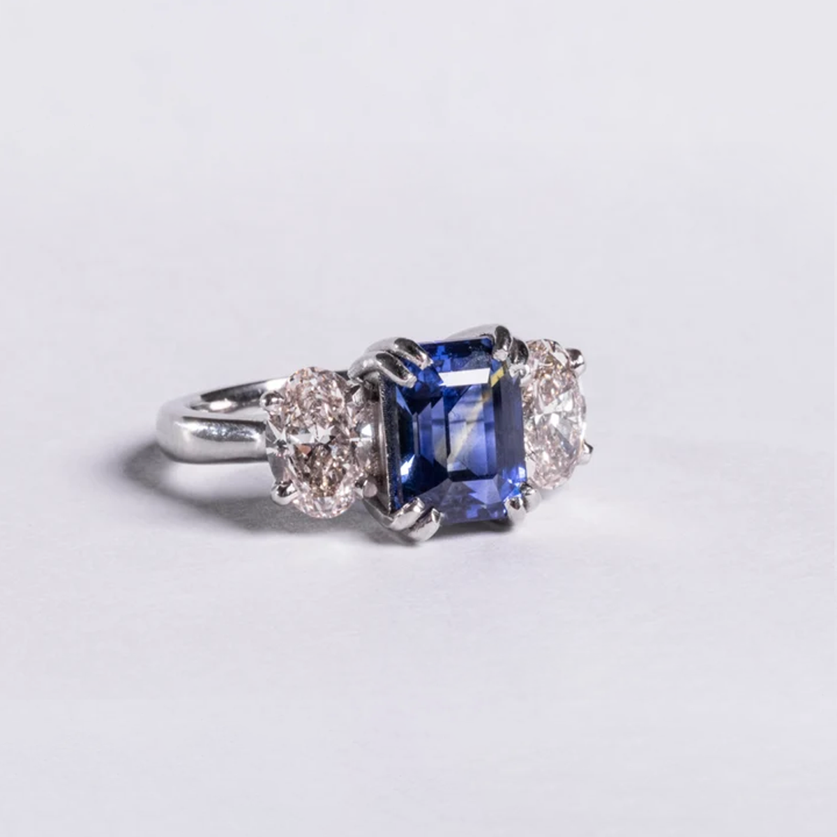 The Meridian Divide - Platinum 4.10ct Bi-Colour Sappire & 1.96ct Diamond 3 Stone Ring
