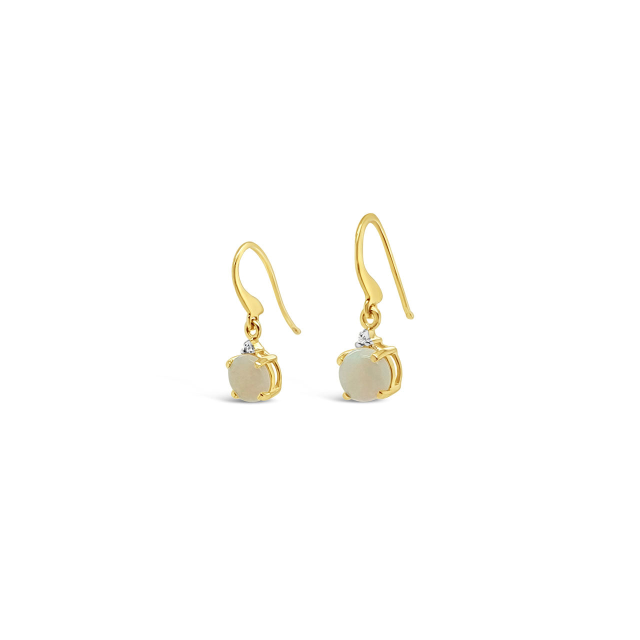 9k Yellow Gold Opal & Diamond Round Drop Hook Earrings