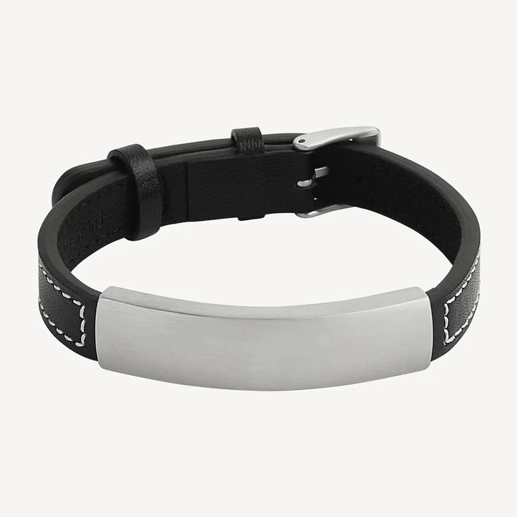 Memento Men’s Leather Buckle Identity Bracelet
