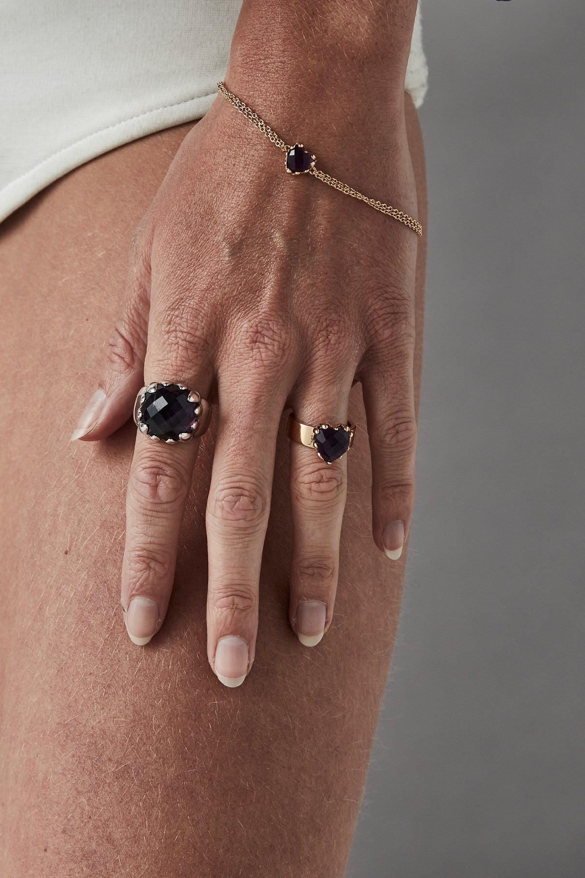 Love Claw Ring Gold Plated - Dark Amethyst - Jamies Jewellers