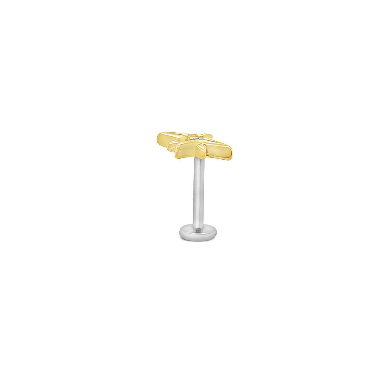 Sterling Silver Gold Plated Star CZ Flat Back Single Stud Earring