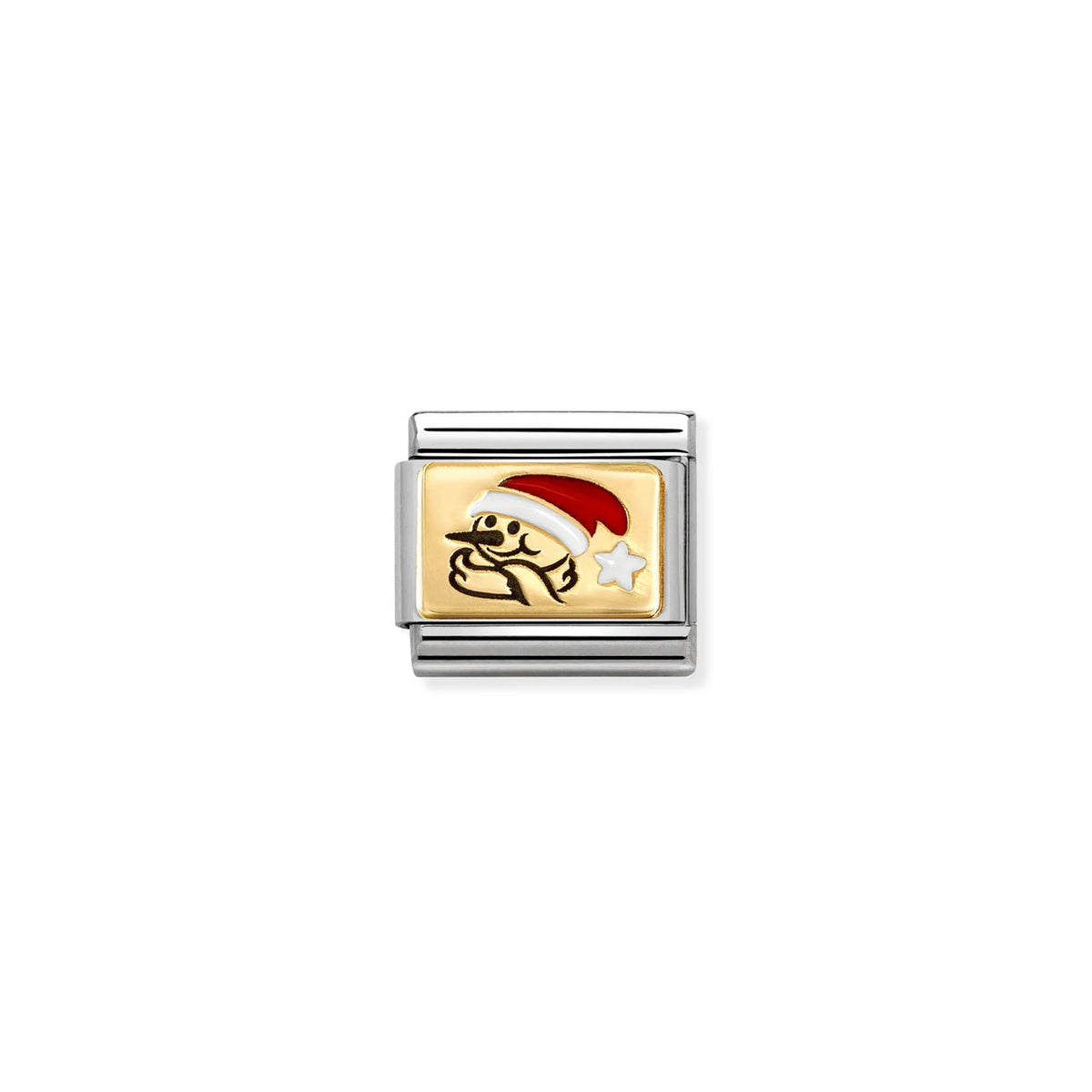 Composable Classic Link 030289/12 Snowman With Santa Hat In 18K Gold With Enamel