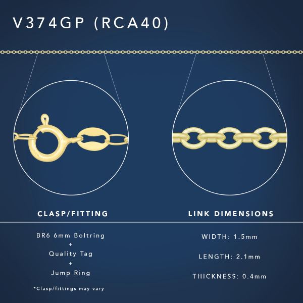 40cm Sterling Silver RCA40 Yellow Gold Plated Round Cable Chain