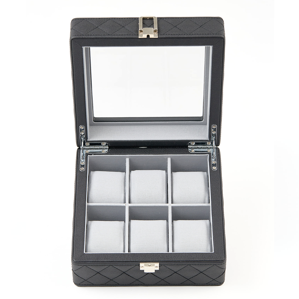 Black 6 Piece Vegan Leather Watch Box