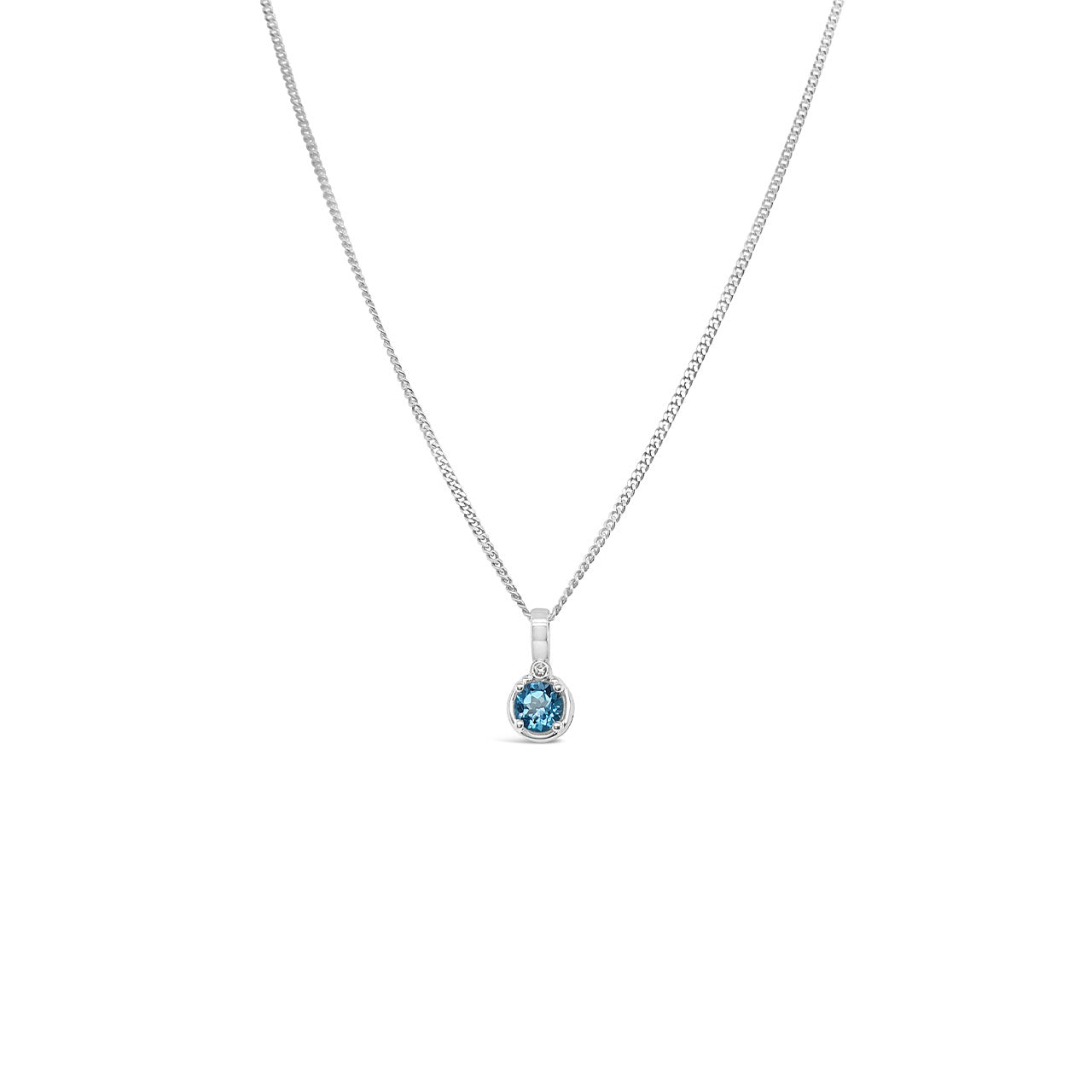 9k White Gold Blue Topaz & Diamond Pendant