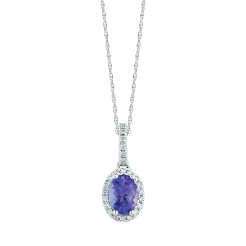 14k White Gold Oval Tanzanite & Diamond Pendant