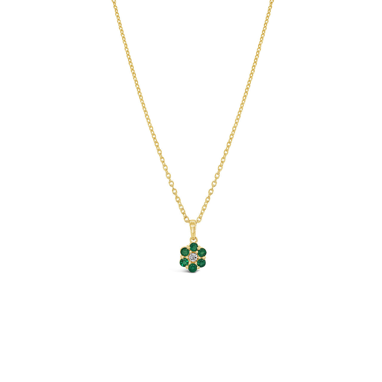 9k Yellow Gold Emerald & Diamond Flower Cluster Pendant