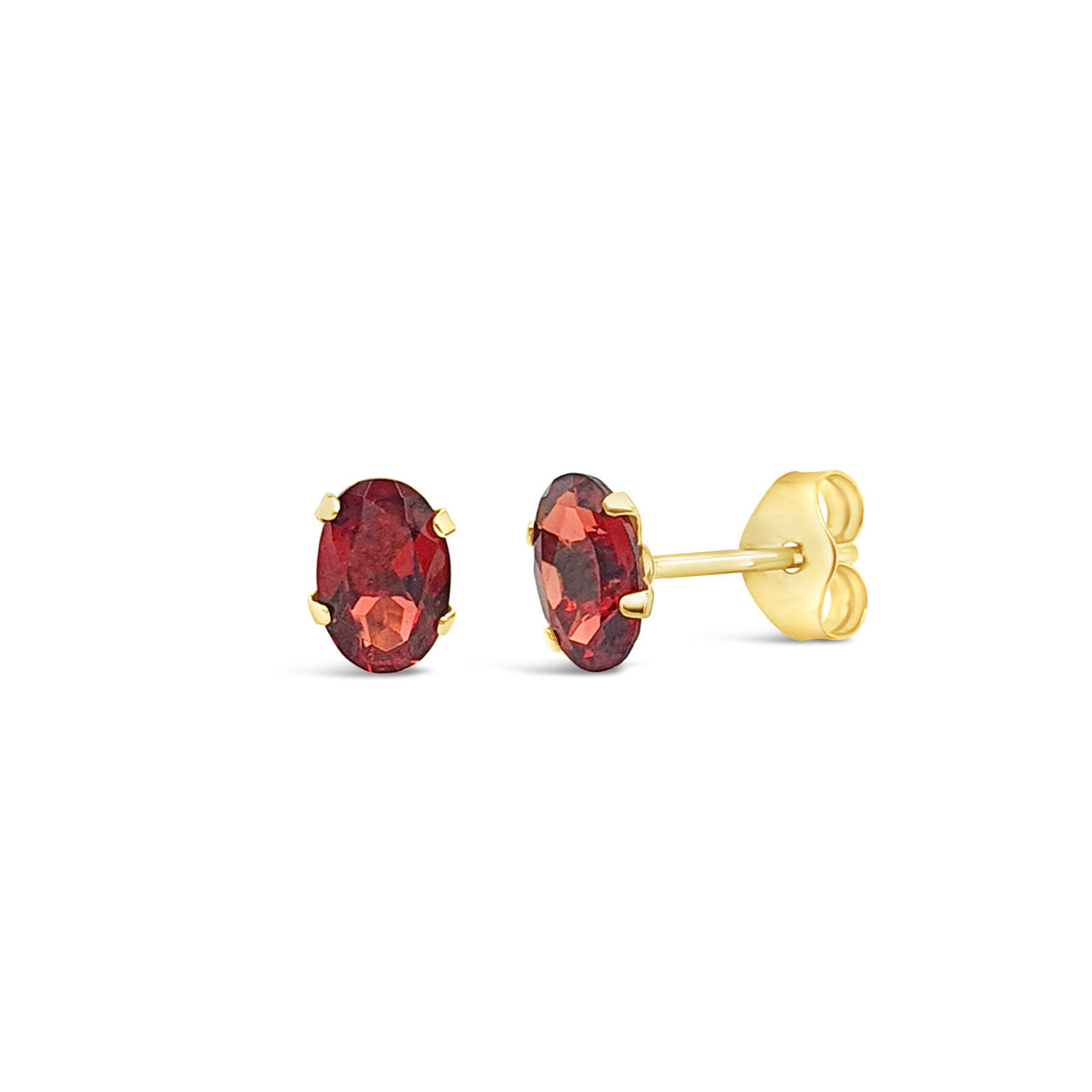 9k Yellow Gold Oval Garnet Studs
