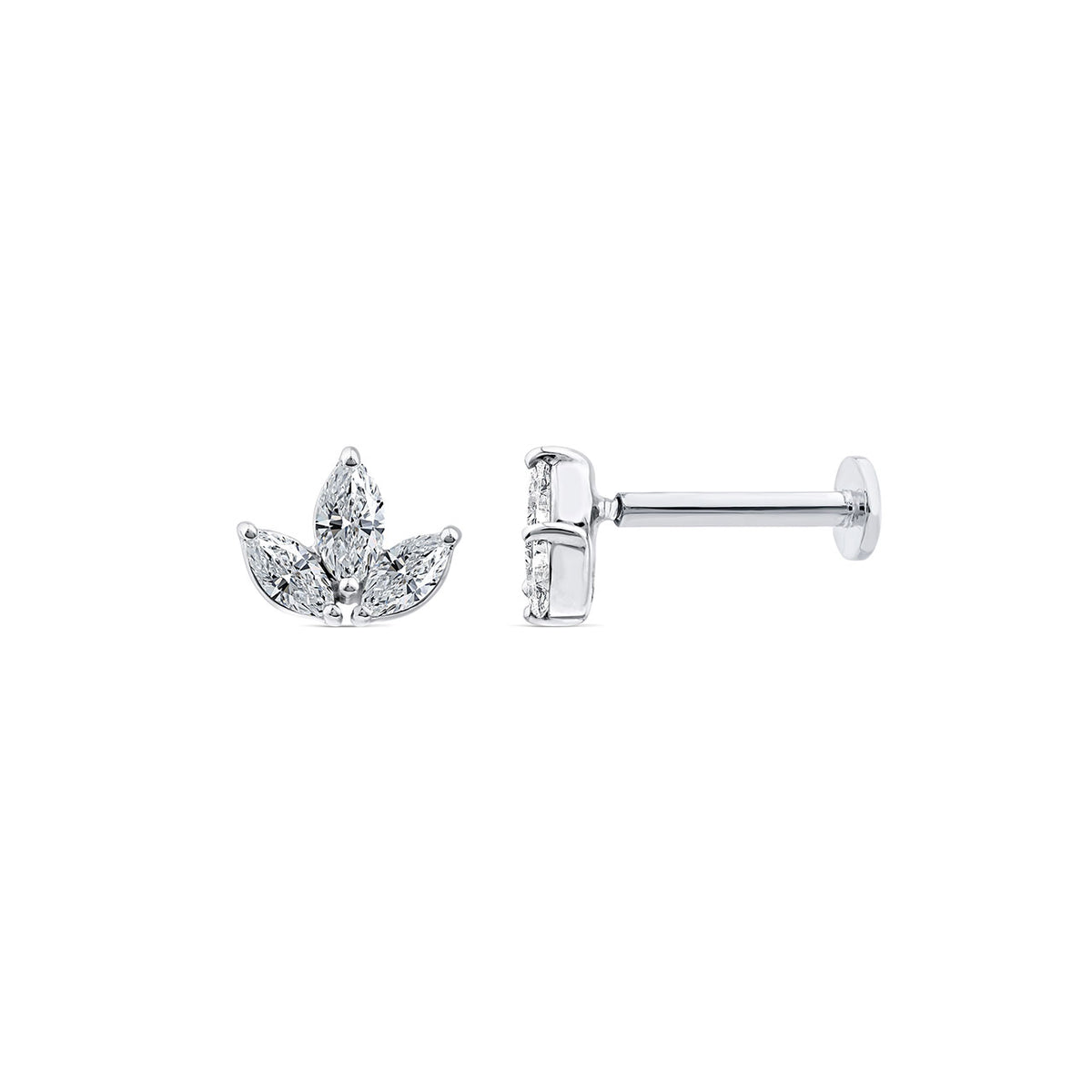 9k White Gold 0.12ct 3 Stone Lab Grown Diamond Single Flat Back Earring