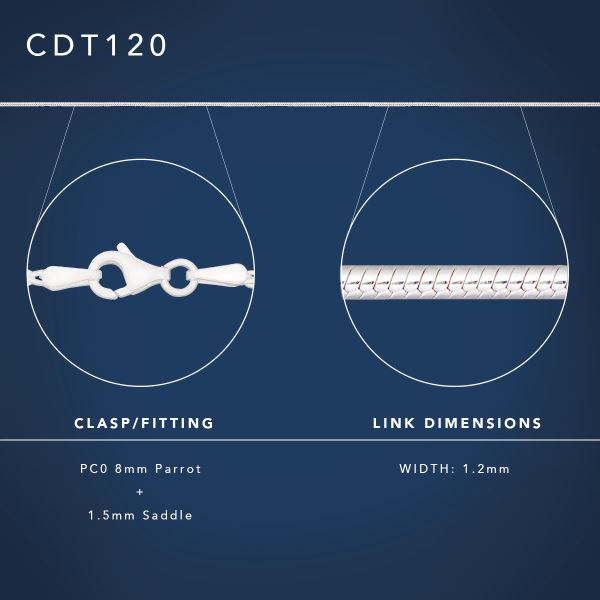 45cm Sterling Silver CDT120 Round Snake Chain