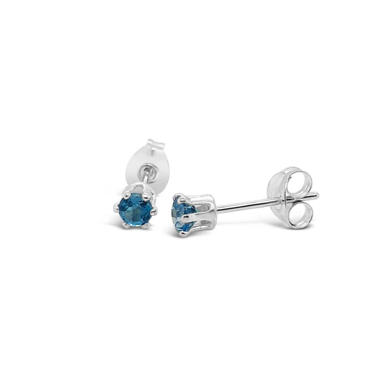 Sterling Silver 6 Claw 3mm Blue Topaz Stud Earrings