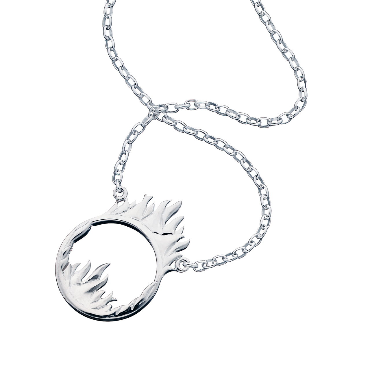 Sterling Silver Flaming Hoop Necklace