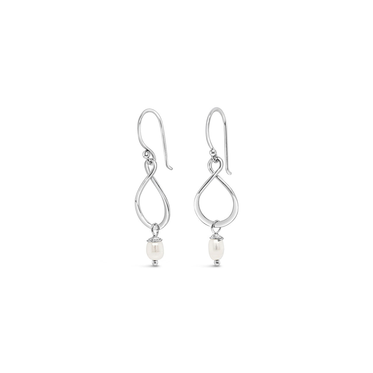 Sterling Silver Infinity Twist with Rice Pearl Drops