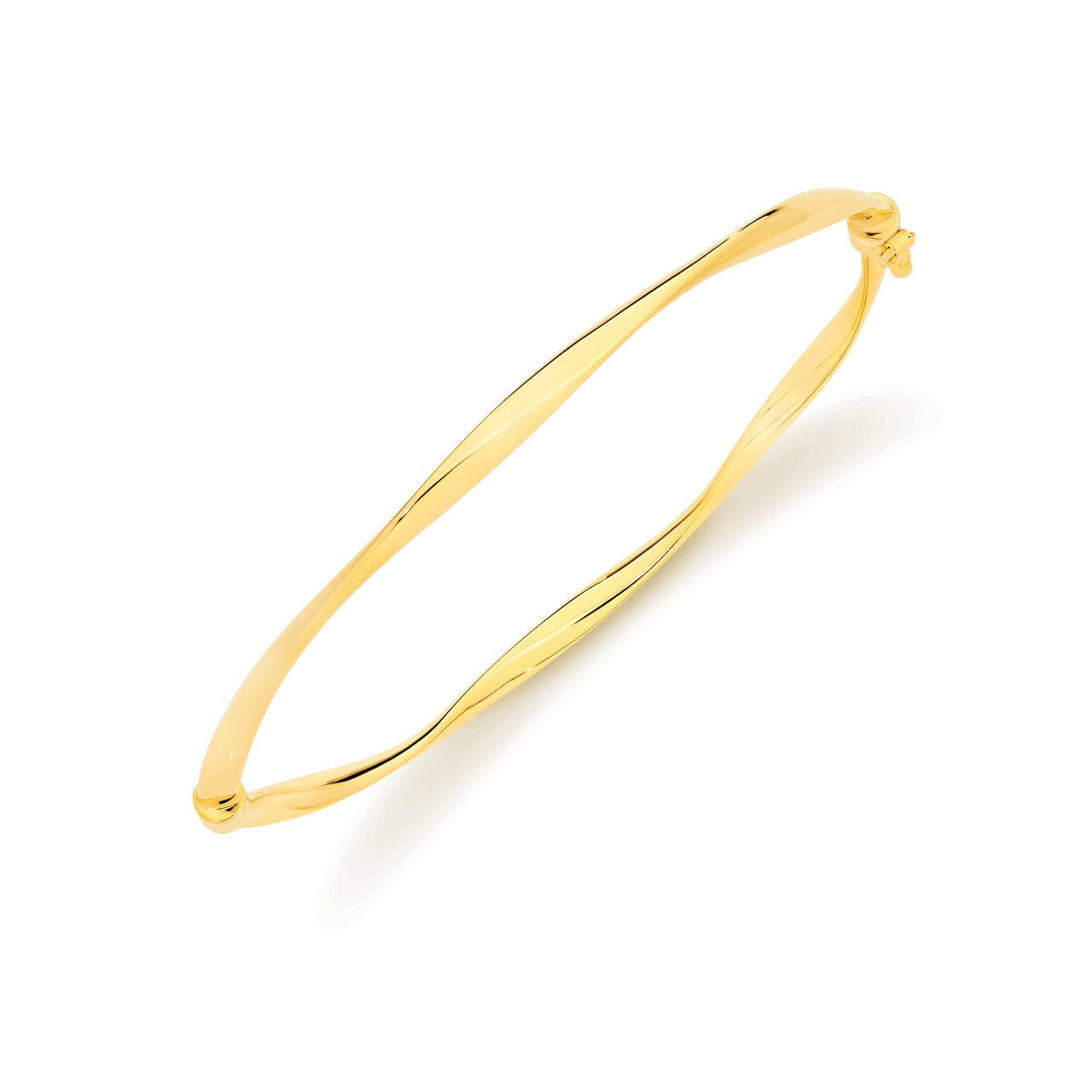 9k Yellow Gold Thin Twist Flat Ribbon Bangle