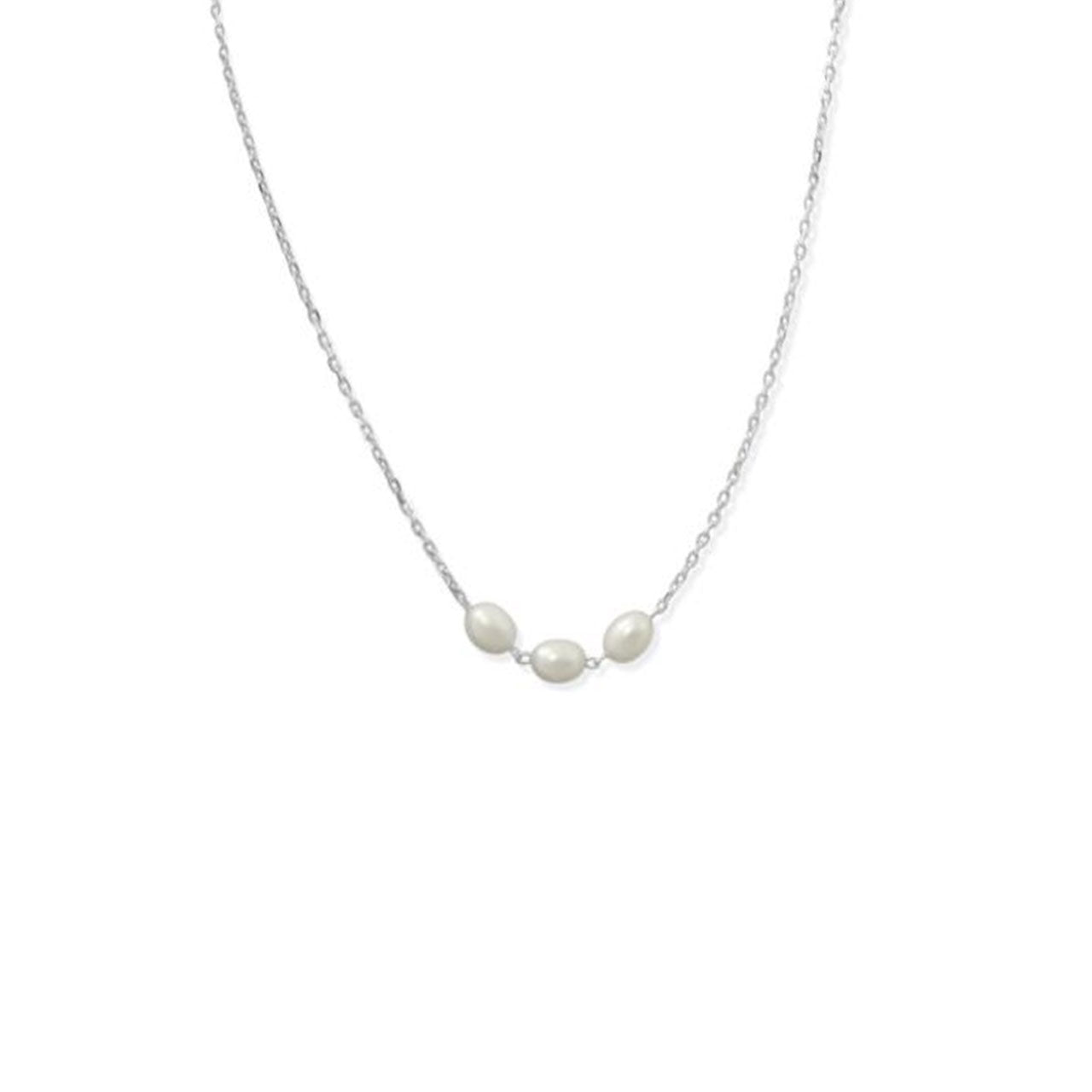 5-6mm Sterling Silver Chain with White Fresh Water Pearl Necklace