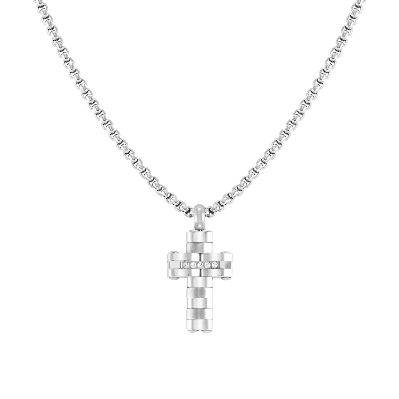 Strong Diamond 8033497522665 Stainless Steel & White Diamond Cross Necklace