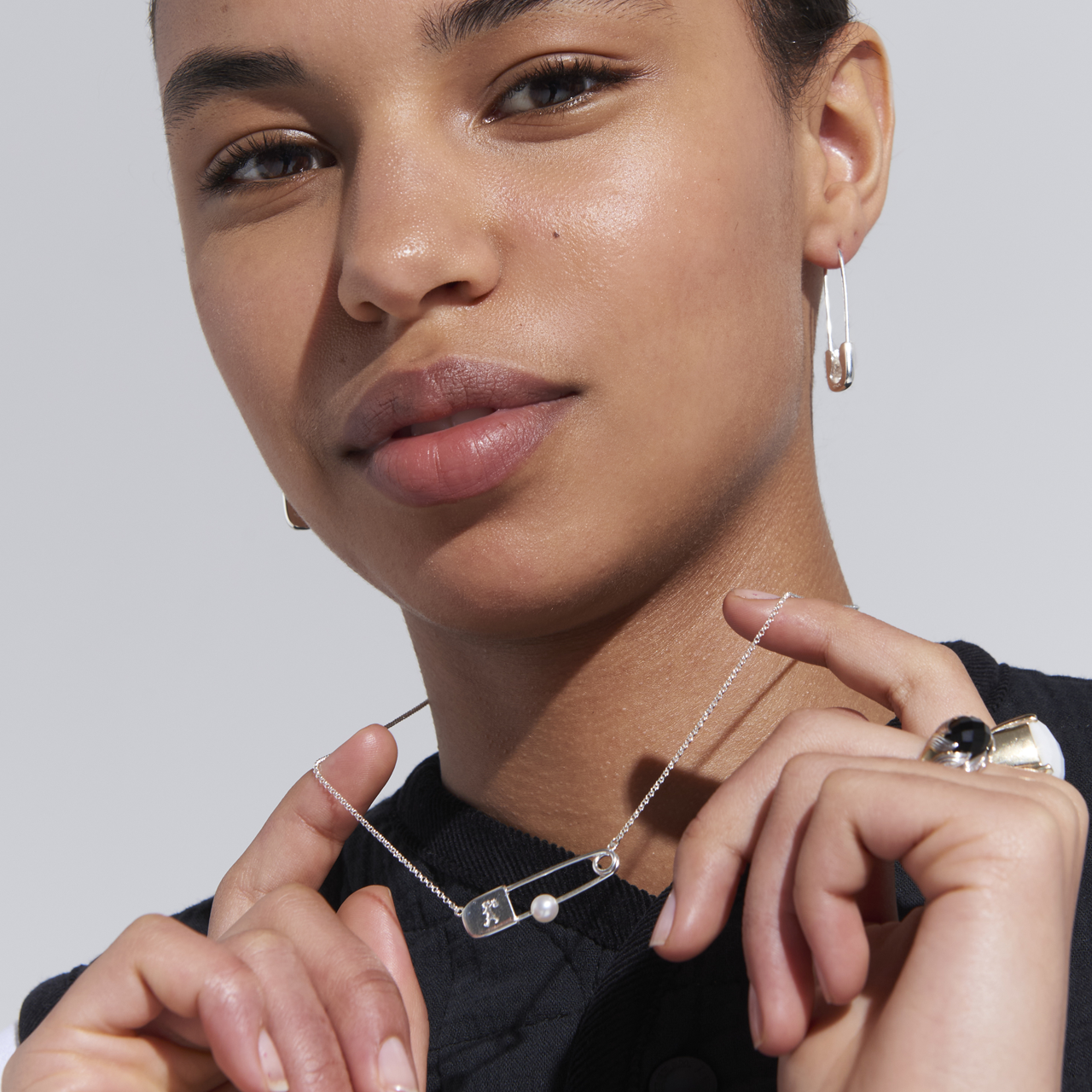 Sterling Silver Runaway Safety Pin 45cm Necklace