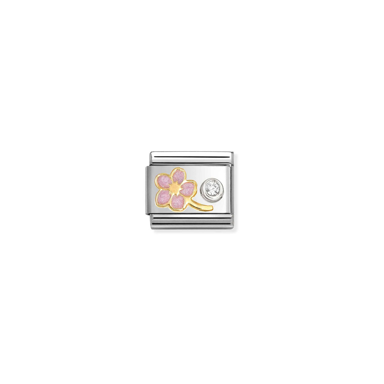 Composable Classic Link 630302/08 Pink Forget Me Not In 18K Gold, Silver, Enamel & CZ