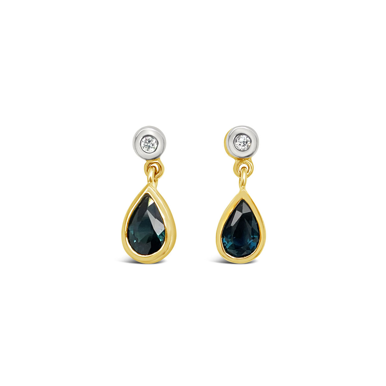 9k Yellow Gold Pear Sapphire & Diamond Drop Stud Earrings