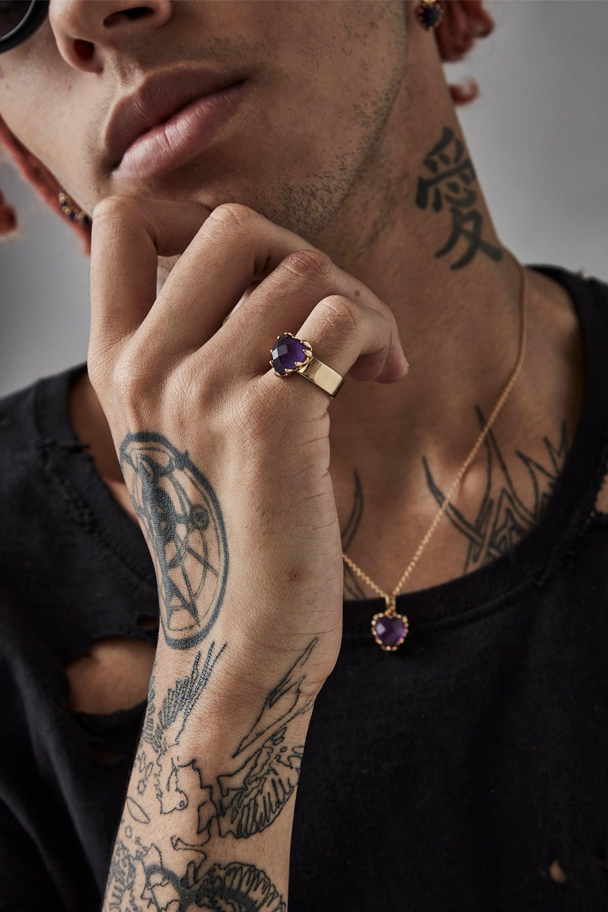 Love Claw Ring Gold Plated - Dark Amethyst - Jamies Jewellers