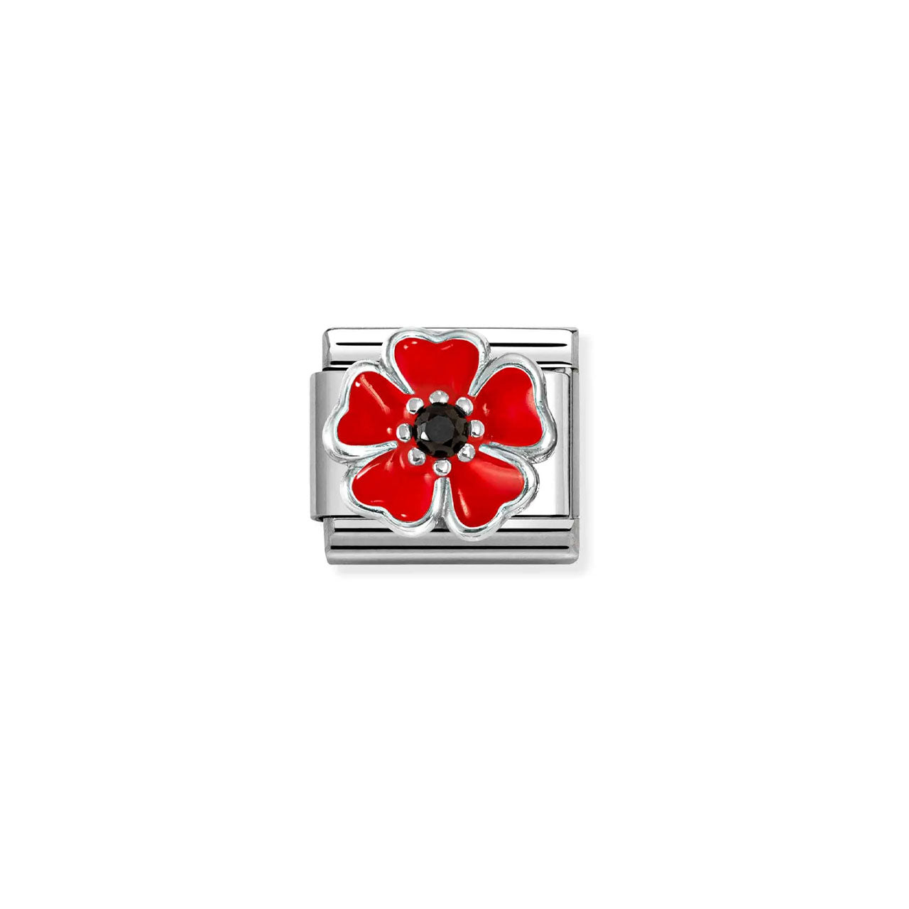 Composable Classic Link 330321/19 Red Poppy In 925 Silver, Enamel & CZ