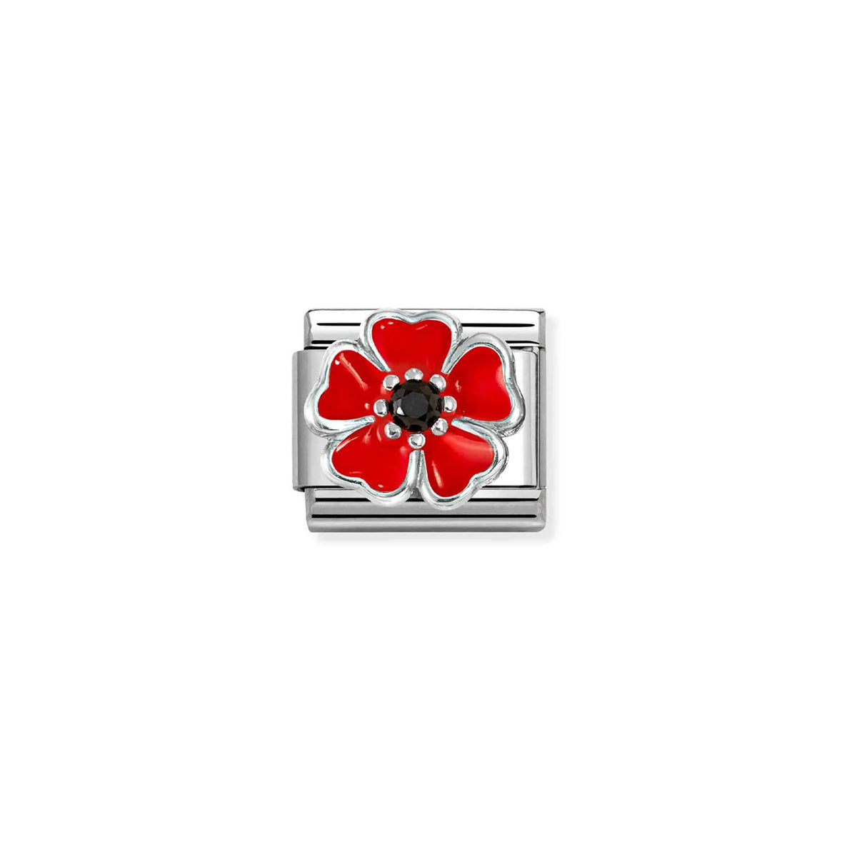 Composable Classic Link 330321/19 Red Poppy In 925 Silver, Enamel & CZ