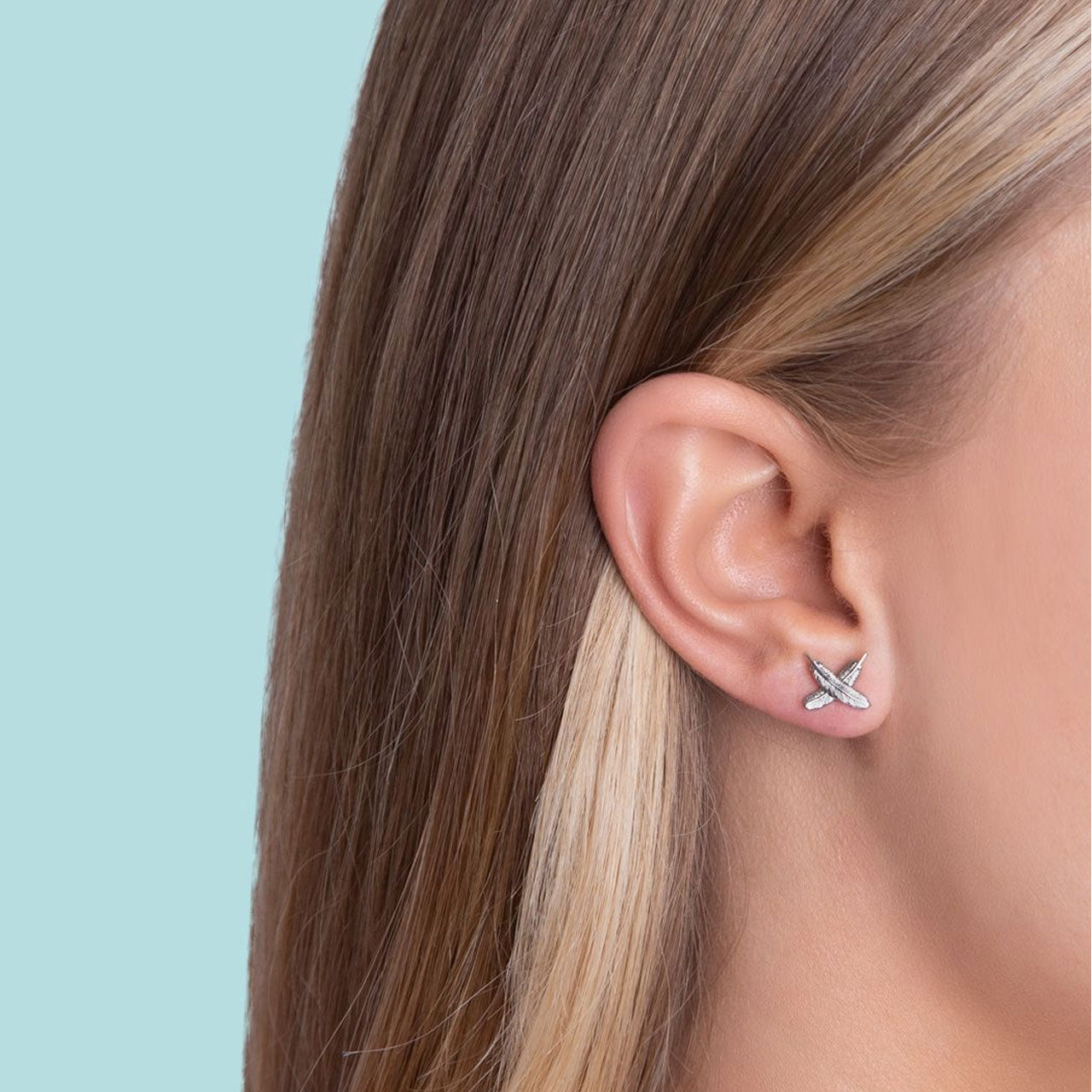 Sterling Silver Mini Feather Kisses Earrings