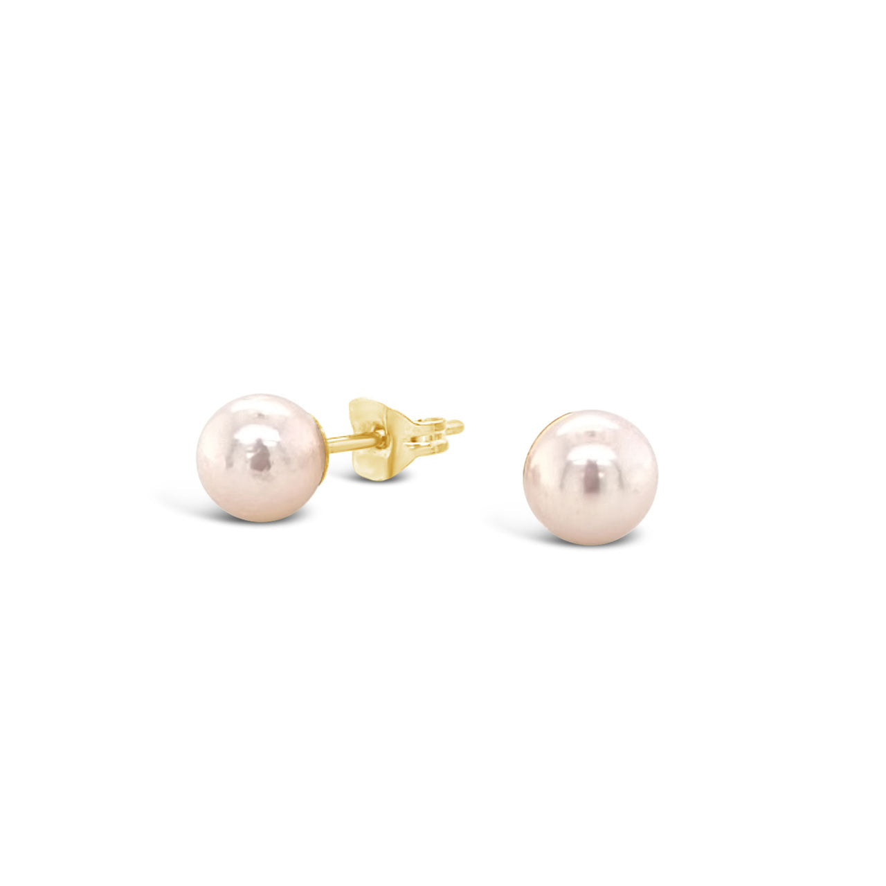 9k Yellow Gold 6-6.5mm White Round Akoya Pearl Stud Earrings