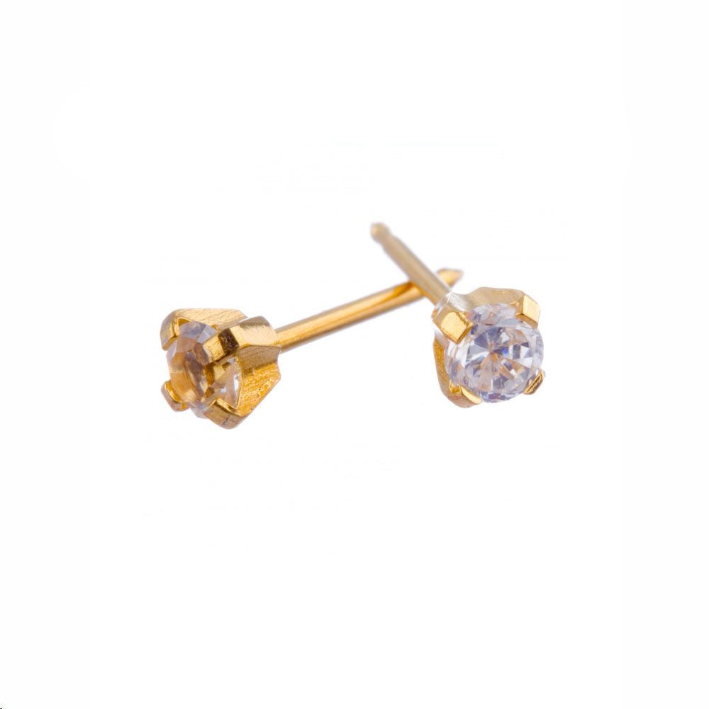 Surgical Stainless Steel Gold Plated CZ 4mm Claw Studs